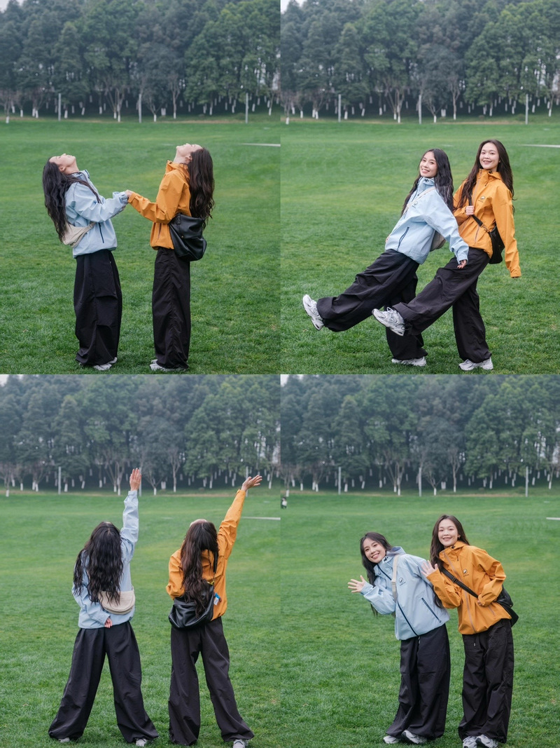 女生双人拍照小众姿势_姐妹拍照趣味姿势，默契又亲密！