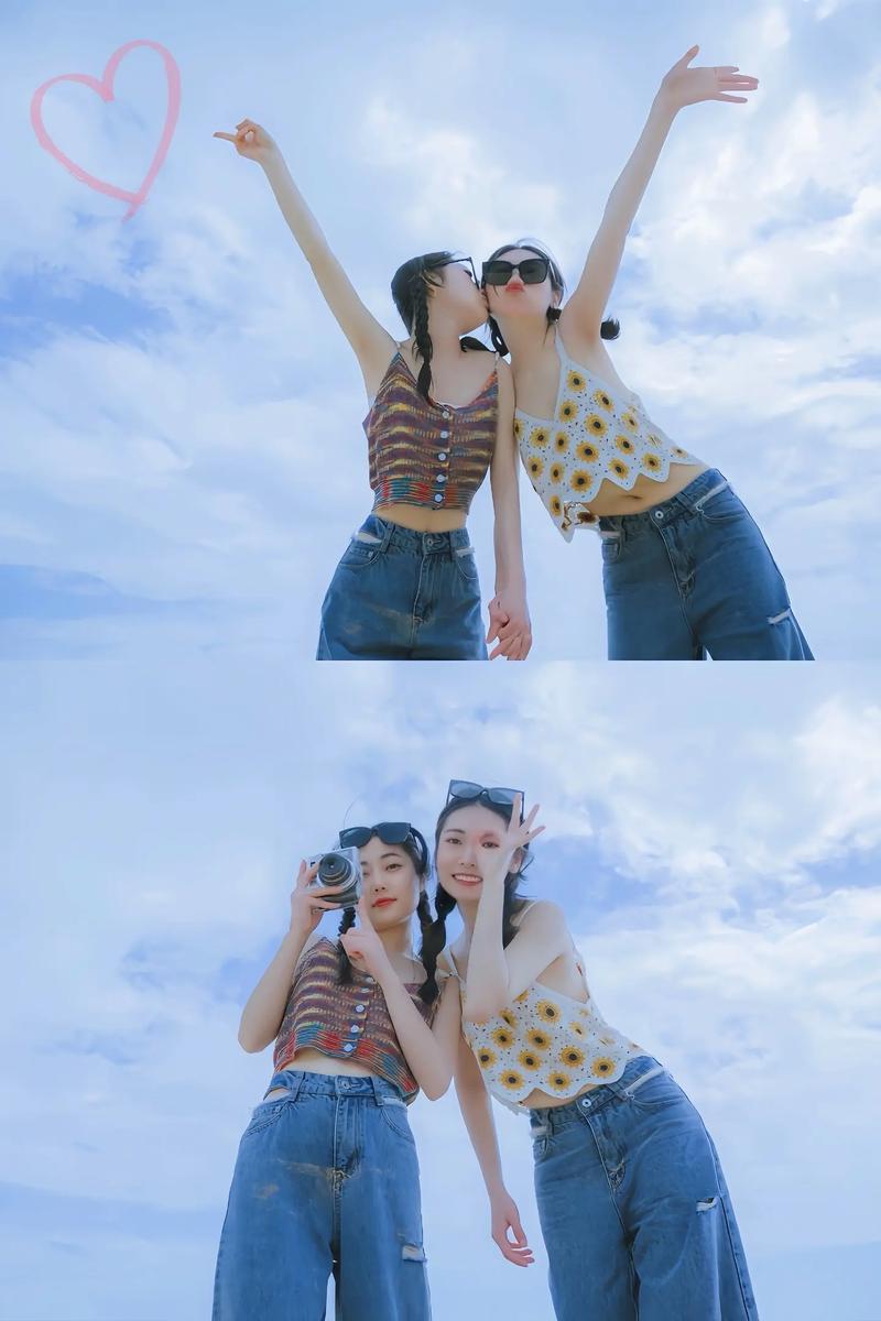 女子和闺蜜拍照太忘我_闺蜜合影忘我自然，温暖又真实